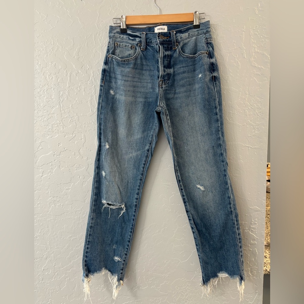 Pistola Dark Blue Frayed Straight Leg Jeans